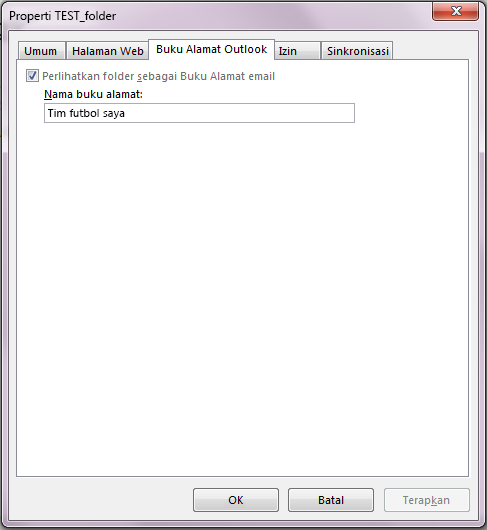 Pastikan bahwa kotak centang untuk Perlihatkan folder ini sebagai Buku Alamat email dipilih.