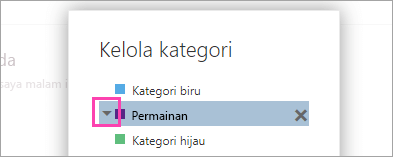 Cuplikan layar panah di samping kategori