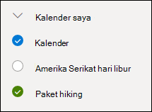 Cuplikan layar kotak centang di samping kalender