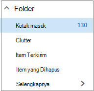 Cuplikan layar yang memperlihatkan folder email default di bawah Favorit.