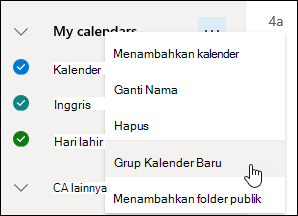 Cuplikan layar tombol Grup kalender baru