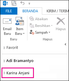 Tampilan folder bersama dalam daftar folder di Outlook 2013