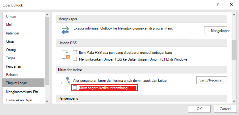 Opsi Kirim/Terima Outlook