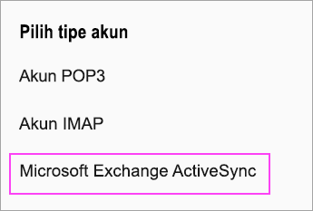 Pilih Exchange ActiveSync Microsoft