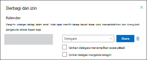 Jendela izin dan berbagi manajemen kategori delegasi