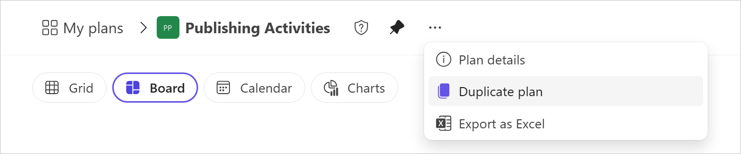 A cropped screenshot of a plan shows the menu dropdown with the option, Duplicate plan, selected.