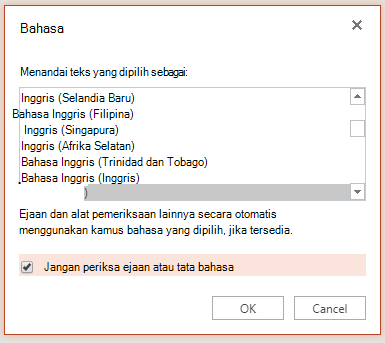 Cuplikan layar pengaturan Bahasa.
