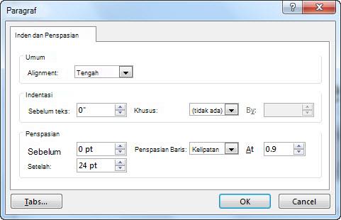 Kotak dialog Paragraf di PowerPoint