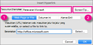 Dialog Hyperlink Office untuk Mac