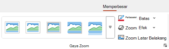 Tab Zoom pada pita di PowerPoint menyertakan opsi pemformatan seperti batas dan latar belakang.