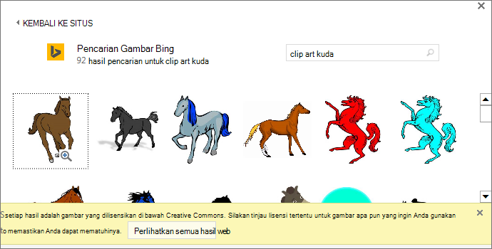 Mencari clip art kuda memberi Anda berbagai gambar di bawah lisensi Creative Commons.
