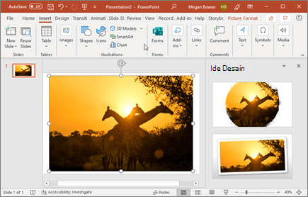 Designer menyempurnakan foto di slide hanya dengan sekali klik.