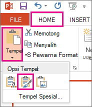 Dari menu Tempel, pilih ikon Pertahankan Pemformatan Sumber.