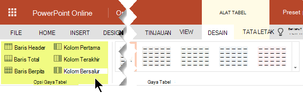 Anda bisa menambahkan gaya bayangan ke baris atau kolom tertentu dalam tabel.