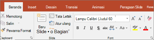 Penyorot teks pada pita di PowerPoint.