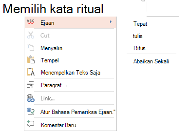 Cuplikan layar menu konteks ejaan.