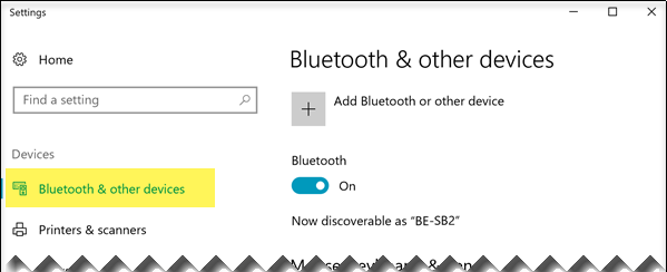 Pastikan bahwa opsi Bluetooth & perangkat lain dipilih di sisi kiri