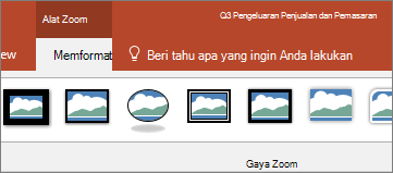 Memperlihatkan tab Format Alat Zoom pada pita di PowerPoint.