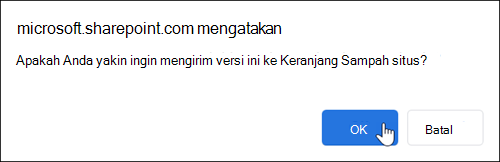 Dialog konfirmasi hapus versi file