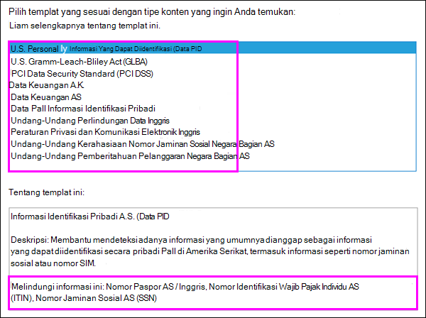 Templat kebijakan DLP