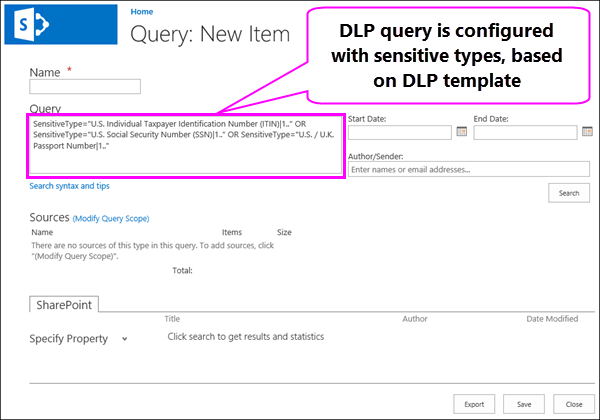 Kueri DLP berisi tipe informasi sensitif