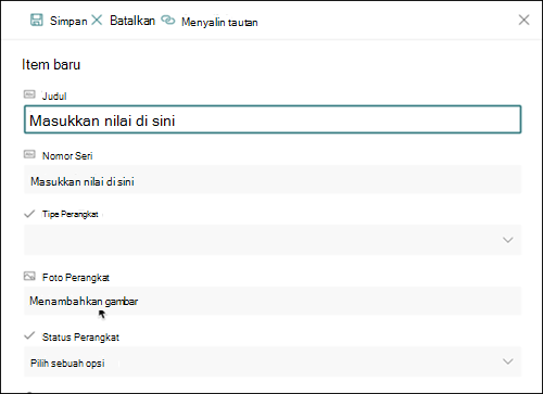 Item Baru Kolom Gambar