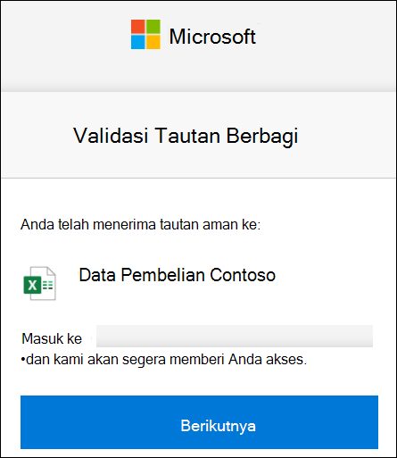 Verifikasi Tautan Berbagi Eksternal OneDrive untuk masuk.
