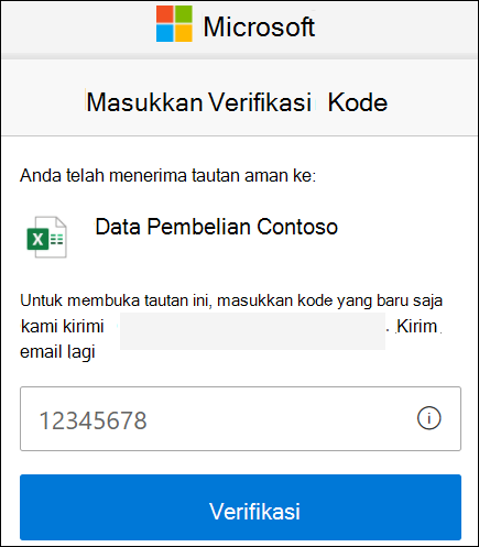 Jendela kode verifikasi berbagi eksternal OneDrive