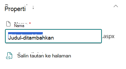 Nama halaman di bawah detail halaman