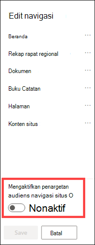 Tombol alih opsi penargetan audiens navigasi situs.