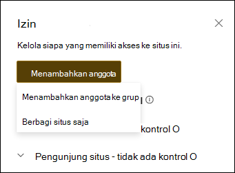 Pratinjau panel izin dengan menu drop-down.