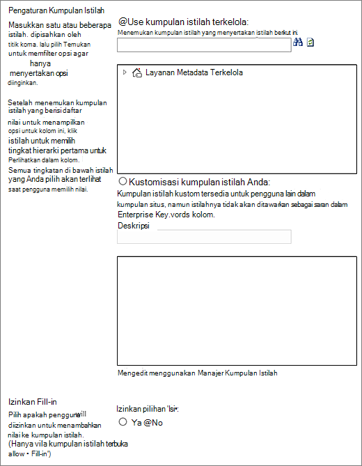 Pilihan untuk kolom Metadata Terkelola