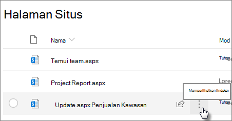 Pustaka halaman dengan elipsis di samping file yang dipilih.