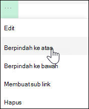 Memindahkan link ke atas atau ke bawah di menu sebelah kiri