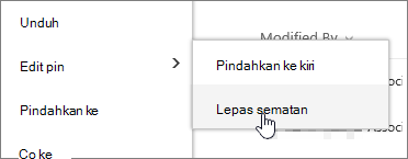 Menyoroti file dengan pin Edit dan Lepaskan sematan disorot