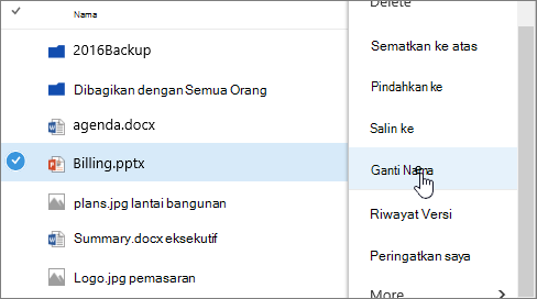 Menu elips dengan Ganti Nama disorot