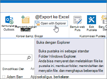 Opsi Buka di Explorer pada tab Pustaka