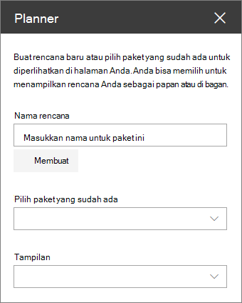 Kotak alat komponen web Planner
