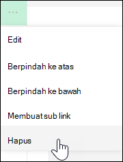 Menghapus tautan dari menu sebelah kiri