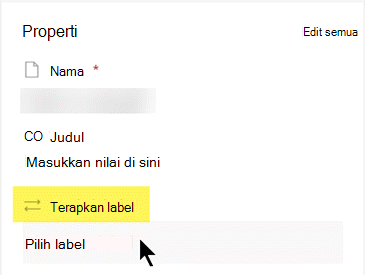 In the Properties section, under Apply Label, click to open the list of options.
