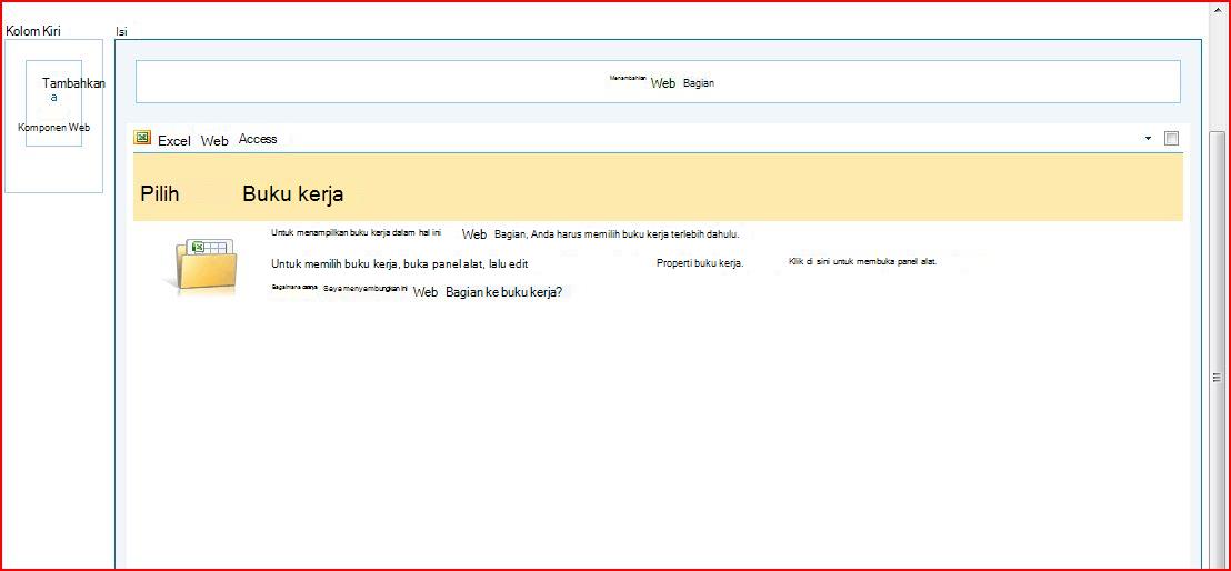 Komponen Web Access Web Excel menampilkan panel Pilih Buku Kerja