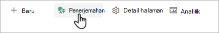 Cuplikan layar memperlihatkan tempat untuk memulai Terjemahan halaman SharePoint.