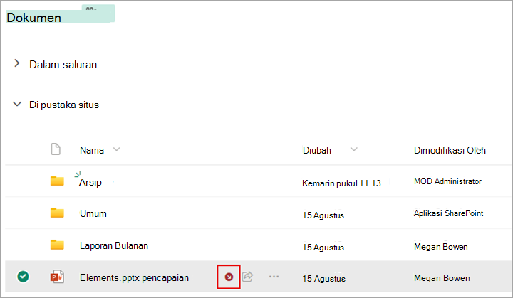 Simbol muncul di samping file yang Anda check out.