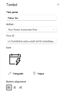 Edit properti untuk mengonfigurasi alur Power Automate agar dijalankan.