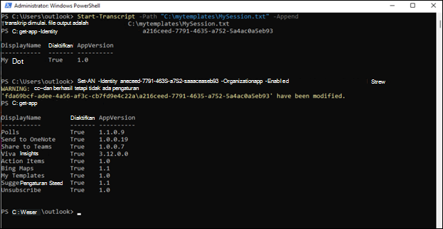 jendela powershell Admin untuk Outlook