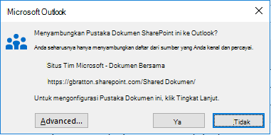 Menyambungkan ke Pustaka Dokumen SharePoint