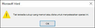 Tidak cukup kesalahan memori di Office