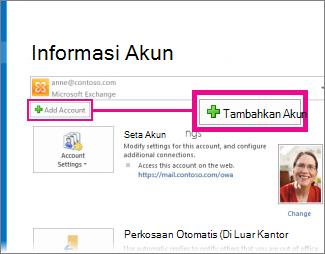 Perintah Tambahkan Akun dalam tampilan Backstage