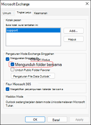 Contoh unduhan folder bersama Outlook