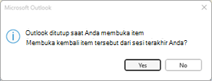Kesalahan sesi terakhir Outlook